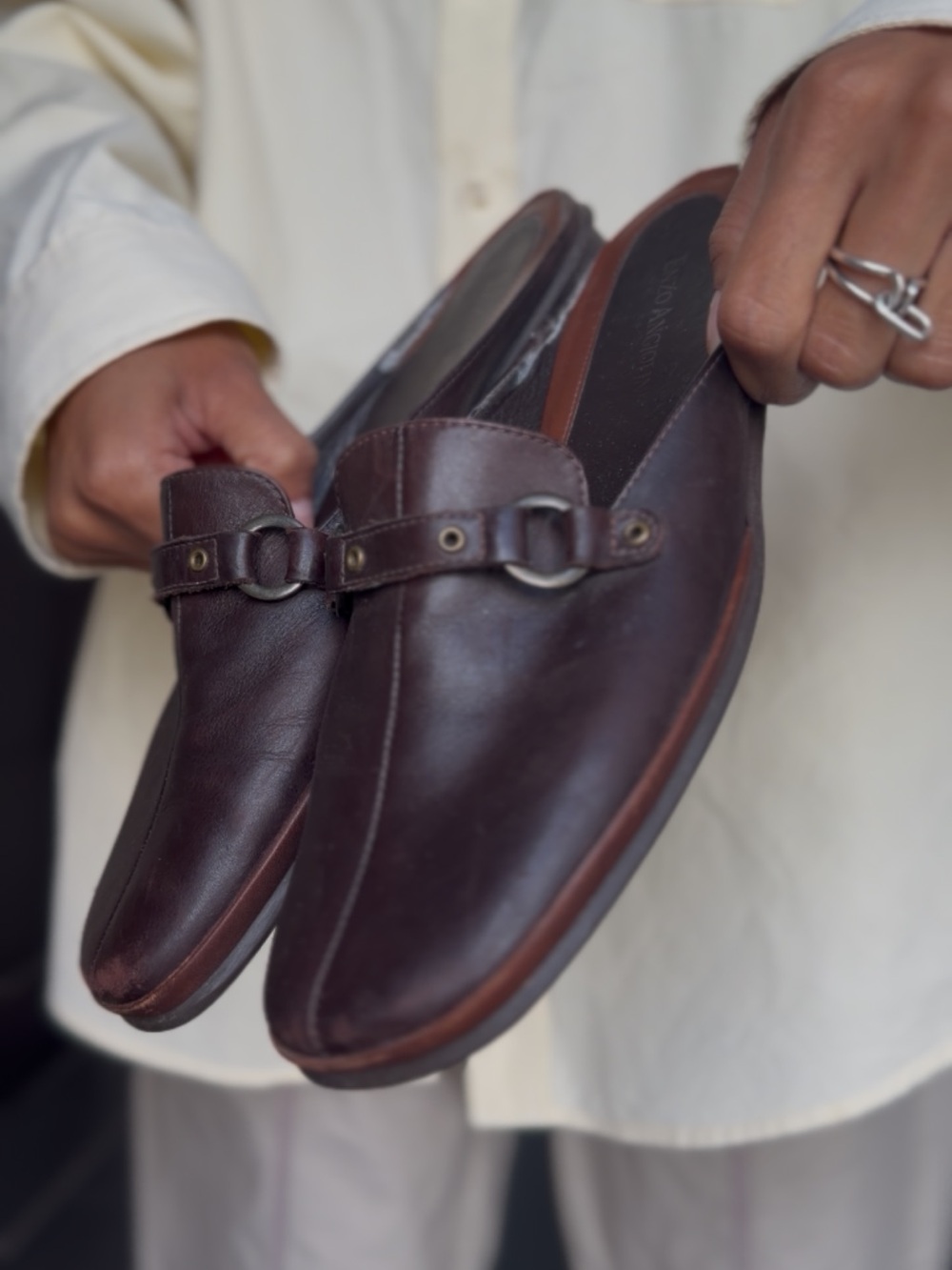 Enzo Angiolini Brown Leather Slip-On Loafers with Buckle